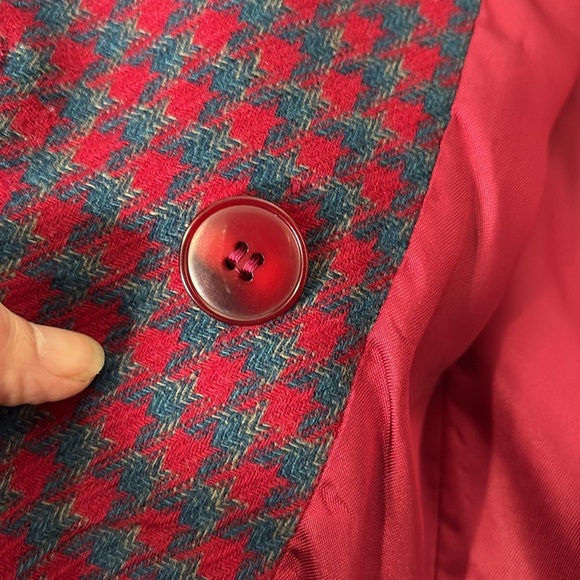 Vintage Pendleton Houndstooth Wool Crop Blazer Jacket Blue Red Sz 8 Petite - Picture 11 of 14